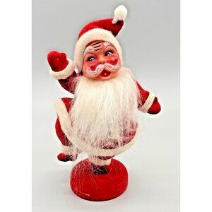 Vintage Christmas Dancing Waving Santa Figurine Flocked 9 inch Mid Century Japan